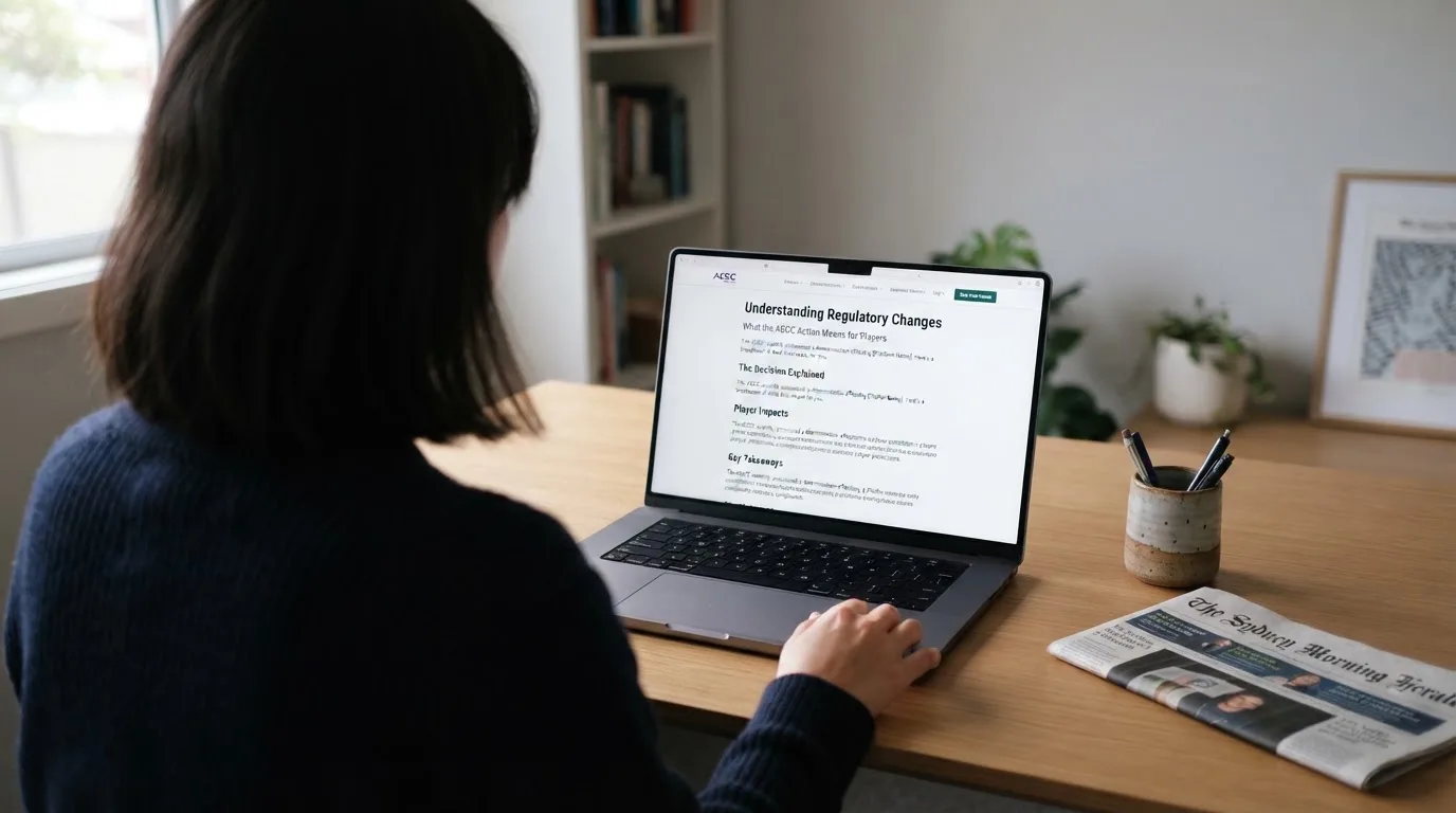 A person at a laptop reading a plain-language explainer article at a home desk.