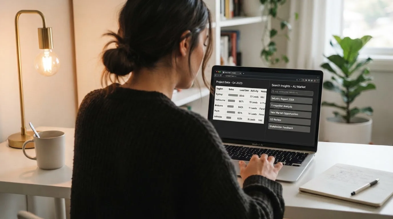 A laptop screen split between two browser tabs, one showing a comparison table and the other a search results page.