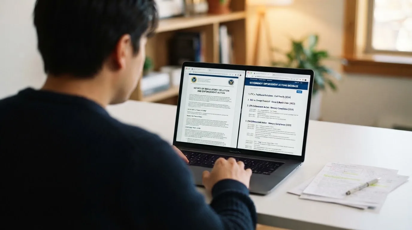 A laptop screen split between two browser tabs, one showing a comparison table and the other a search results page.