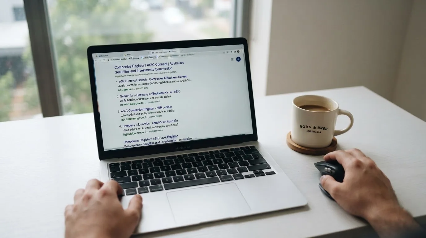A laptop screen split between two browser tabs, one showing a comparison table and the other a search results page.