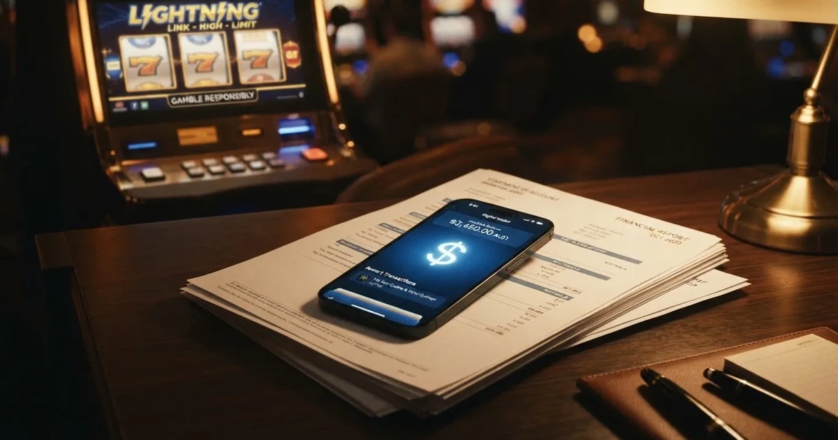 A phone showing a digital wallet balance screen resting on a stack of paperwork.