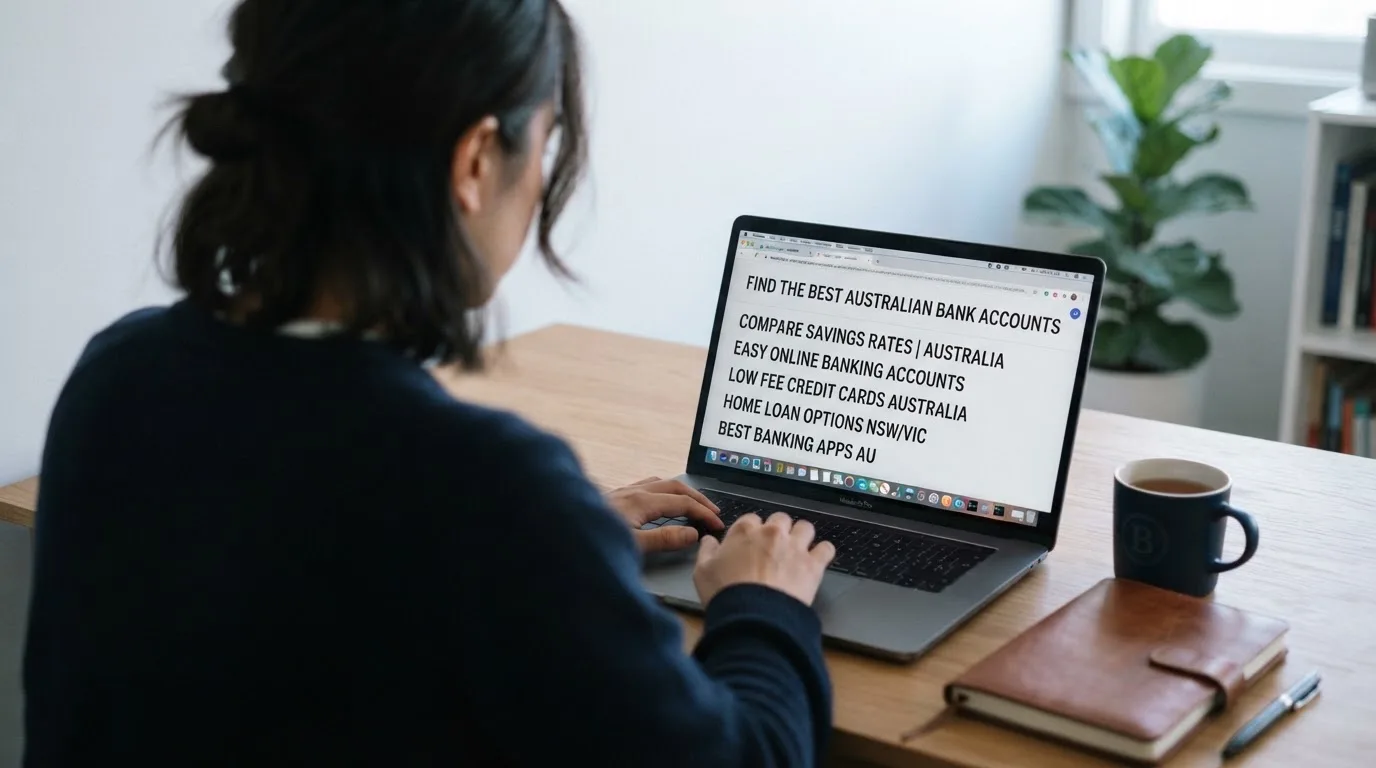 A laptop screen split between two browser tabs, one showing a comparison table and the other a search results page.